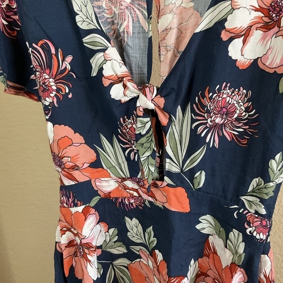 Lulus Womens Botanic Of Time Navy Blue Floral Print Tie-Front Skater Dress Sz XS - Picture 3 of 7